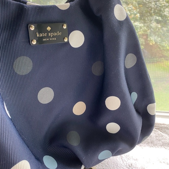 Kate Spade EUC Rare Park Row Karen Hobo Bag Navy Blue with Multicolored Dots - Picture 3 of 16